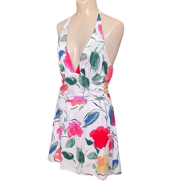 Princess Polly Elaine Floral Tie Halter Top Ruched Smocked Waist Mini Dress - Picture 6 of 16